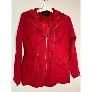 Bella Donna Moda Italiana Red Utility Jacket Hooded Zip Up Anorak Womens Medium